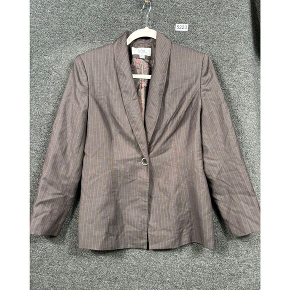 Le Suit Blazer Womens 8P Brown Striped One Button Career Office Lined Jacket - Picture 1 of 7